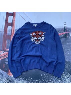 GOODTHREADS Sweater Mens XXL  Blue Knit Graphic Tiger Sweatshirt Crewneck PullOv